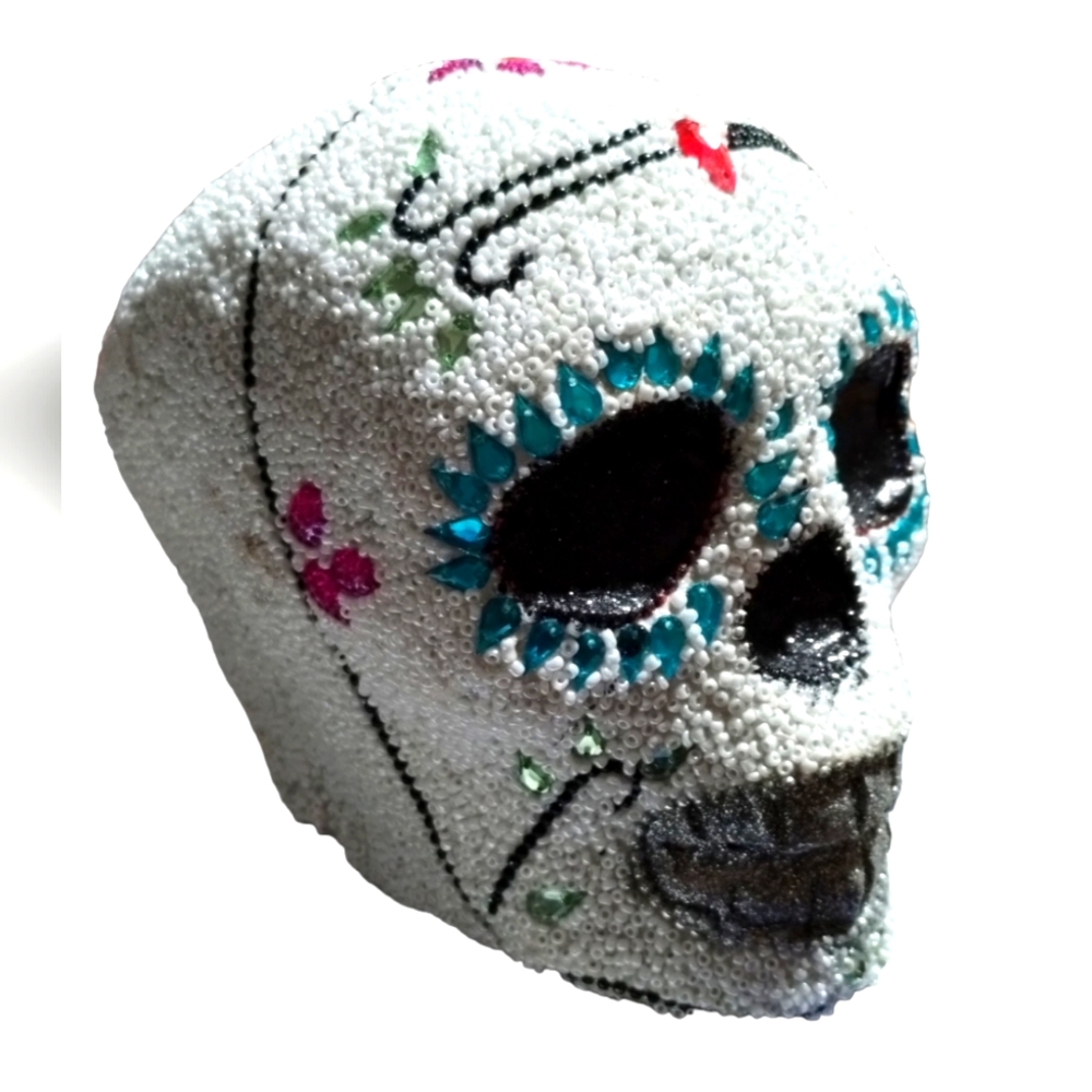 Halloween Sugar Skulls Day of the Dead Beaded Skull Head Figurine
